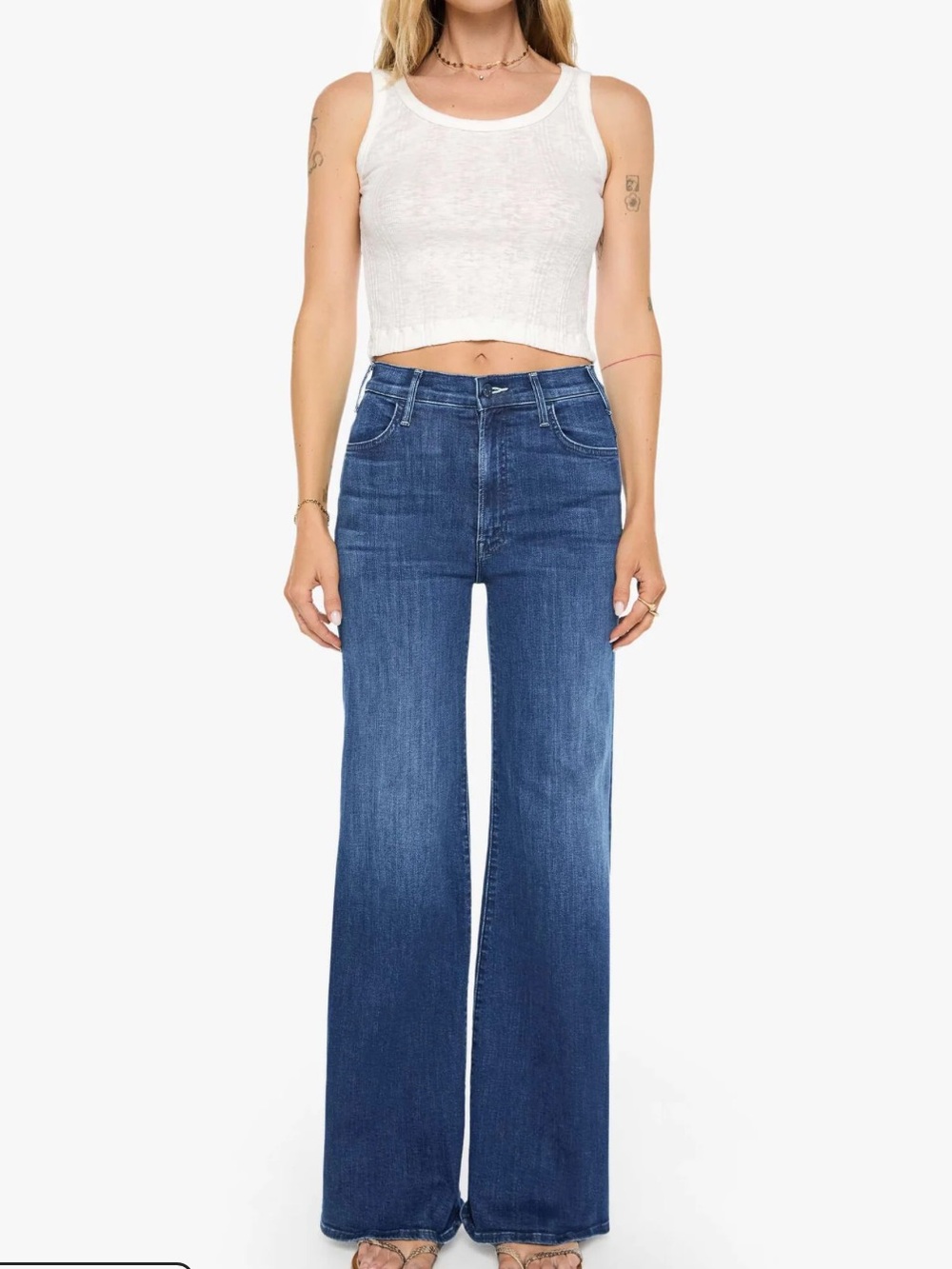 Mother The Hustler Roller Sneak Jeans Size 27 Heirloom Dark Blue Flare Jeans